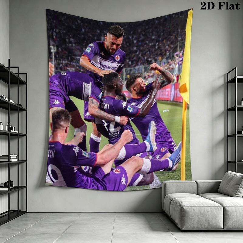 ACF Fiorentina Soccer Team Tapestry, Purple Cloud Team Portrait Wall Hanging, Football Club Wall Tapestry for Bedroom Living Room Fan Decor