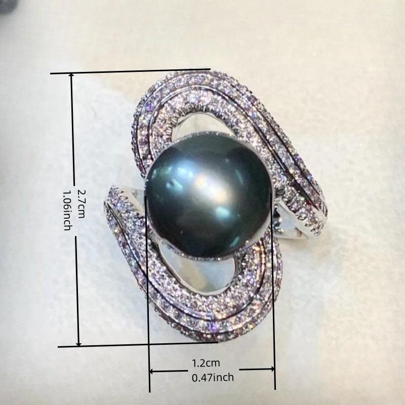 Women's Luxury Imitation Pearl Ring Elegant Anniversary Jewelry with Sparkling Synthetic Zirconia for Weddings Parties