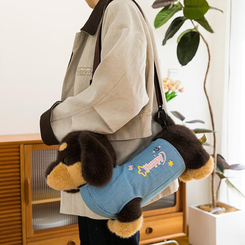 Jacket Denim Dachshund Plush Toy Single Shoulder Bag Stuffed Animal Gift Doll