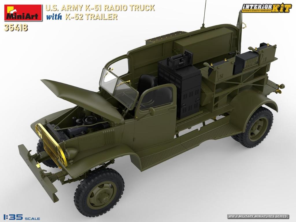 MiniArt Interior Kit Series Scale WWII Army Radio Truck with Full Plastic Model Kit MA35418 1/35 U.S. K-51 K-52 Trailer, Interior,