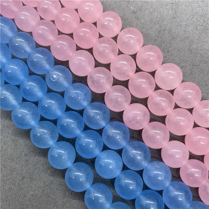 Natural Gemstone Stone Light Pink Blue Chalcedony Loose Round Beads  6/8/10mm Jewelry DIY Bead