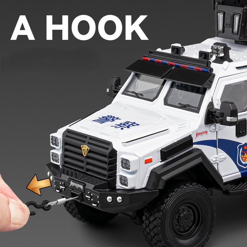 1:24 Sword Toothed Tiger Armored Vehicles Model Alloy Police Explosion Proof Car Model Diecasts Metal Sound Light Kids Toys Gift