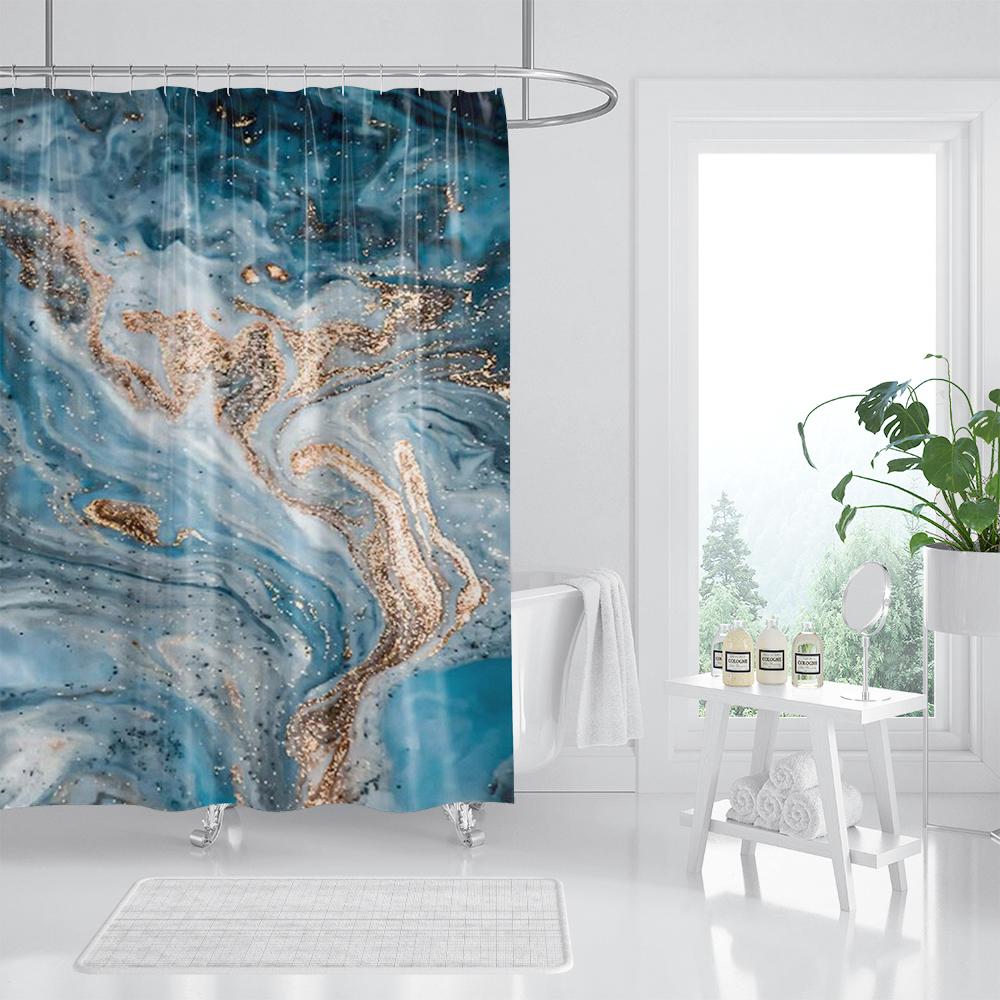 Abstract Marble Shower Curtains Creative Geometric Design Blue Purple Watercolor Print Bath Curtain Modern Fabric Bathroom Decor