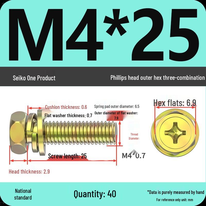 Concave Head Hexagon Combination Bolt Set with Spring Washer and Gasket - 3 Pieces