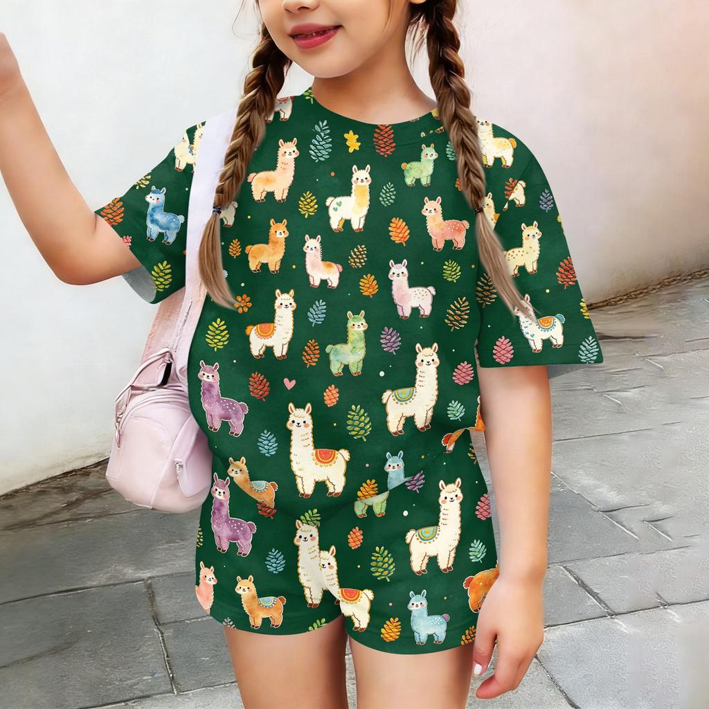 Kids Casual Short Sleeve Shirt and Shorts Set Animal Print Lightweight Soft Fabric Comfortable Fit Summer Outfit for Boys and Girls