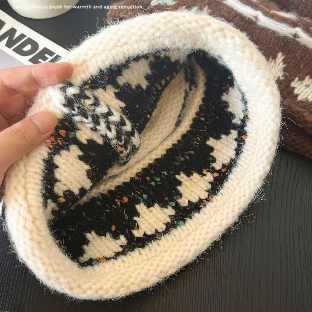 New Windproof Knitted Bucket Hat Elegant Warm Fisherman Cap Cold Proof Dome Hats Women