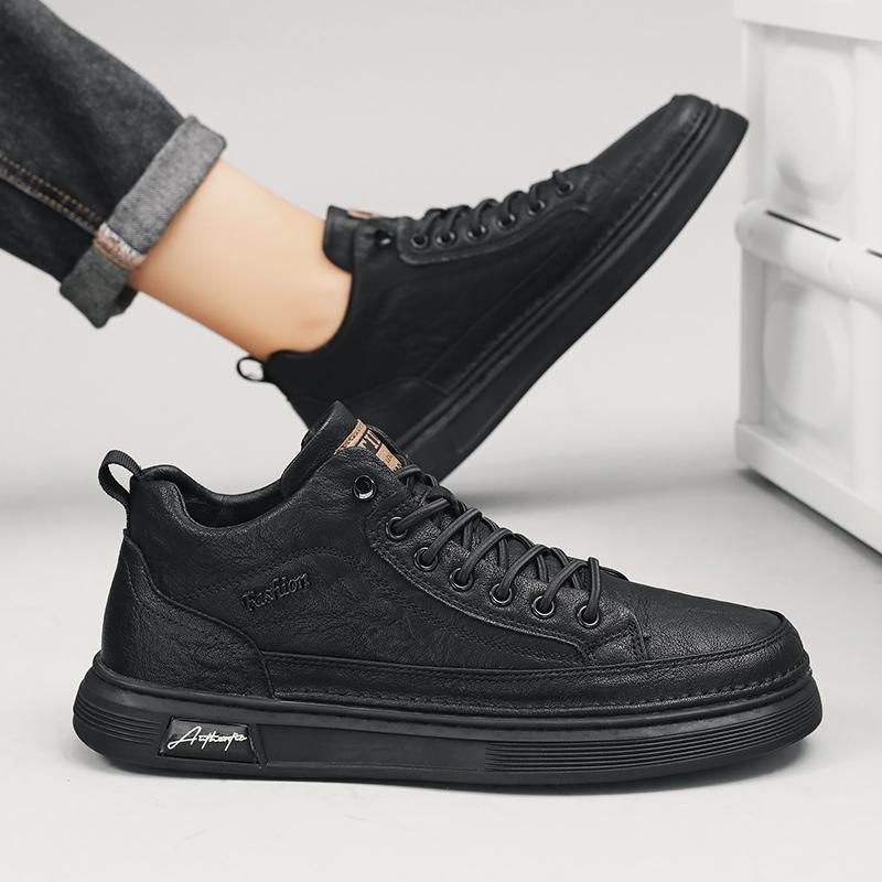 Men's shoes medium and high top British style leather surface sports and leisure board shoes