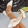Elegant Ladies Pearls Ankle Strap Pumps Spring 2026 Comfortable Thick Square Heels Office Working Shoes Woman High Heeled Shoes