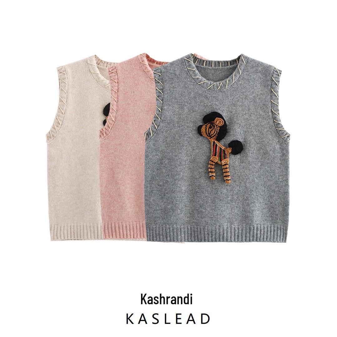 

2025 Spring Women s European & American Lazy Hong Kong Style Pony Embroidered Knit Vest One Size сірий колір