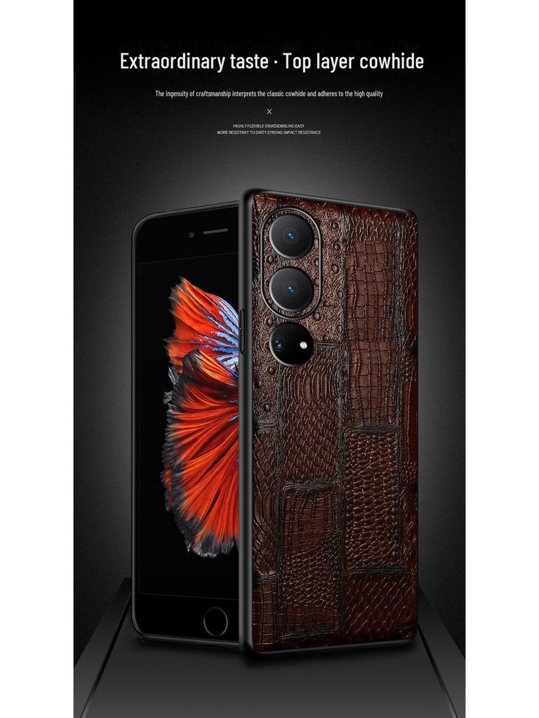 Genuine Leather Full Cover Case for Honor Play 40 - Cowhide Grain Protective Cover