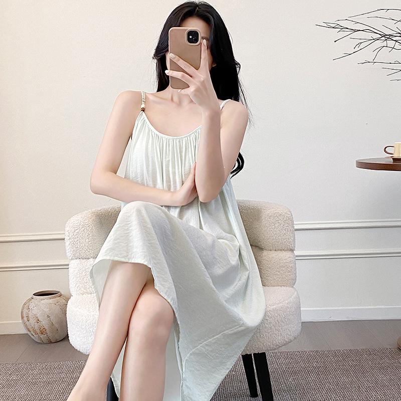 Suspender Nightdress Women's Summer Long Shoulder Strap Adjustable One-piece Loose Meat-covering Pure Desire Style Homewear