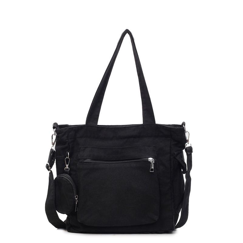 New Casual Simple Large-capacity Tote Bag New Canvas Bag Solid Color Student Fashion Messenger Dumpling Bag