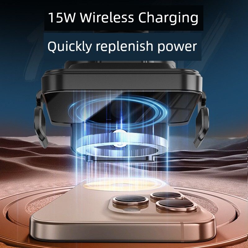 New Car Mount with Wireless Charging and Type-C Data Cable, Smart Sensor Phone Holder That Does Not Block the Camera