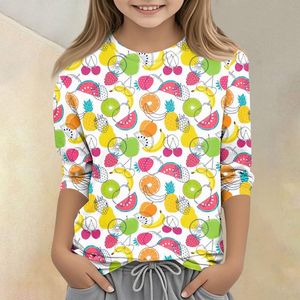 Children's Printed Round Neck Seven Quarter Sleeve Casual T-shirt