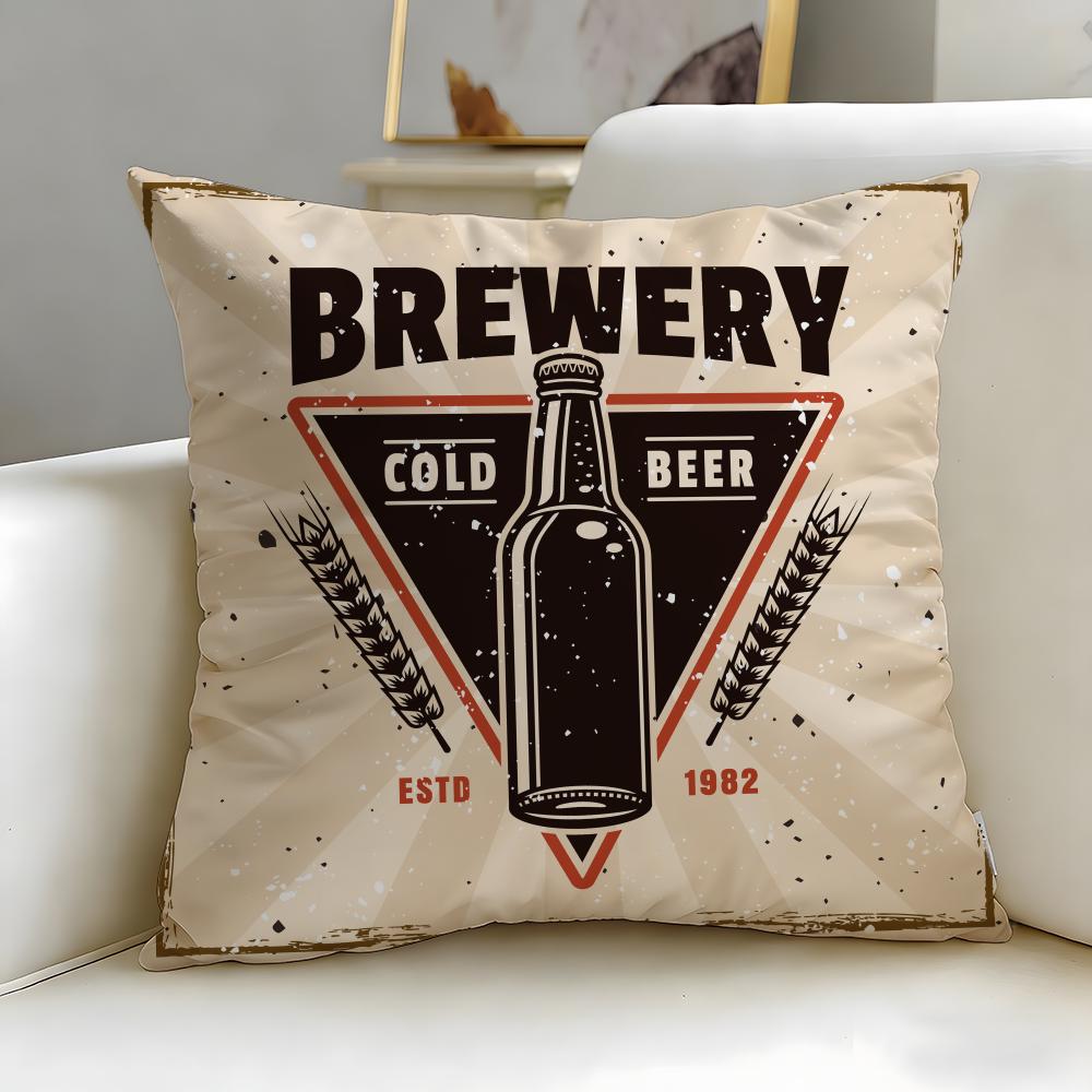 Classic Theme Beer Wine Cushion Cover Soft  EasyWash Pillow Case  Versatile for Couch Bed Travel and Office