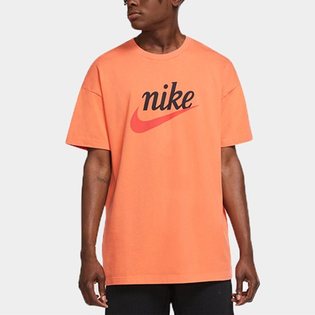 Nike Sportswear Heritage Essentials Logo Print Knit Shorts Sleeve T-Shirt Men Tops Orange DA0034-842