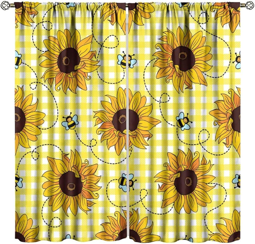 Verdunkelnde Sonnenblumen-Vorhänge Lustiger Gelber Ton Geometrie Wabenmuster Floral Nahtloses Muster Fensterdekorationen Vorhang Modern Polyester Mit Stange