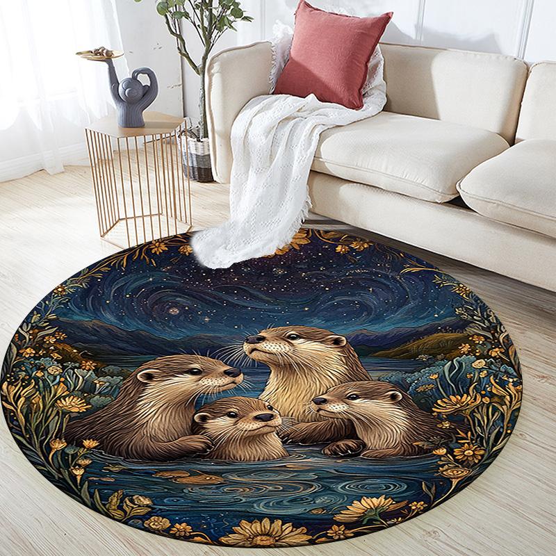 Otters Round Area Rug,Carpet Rug for Living Room Bedroom Sofa Playroom Decor,Non-slip Floor Mat