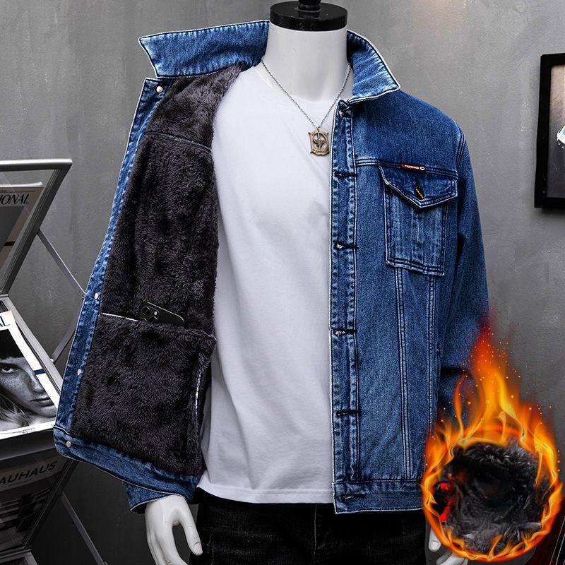 

Плюс бархатная толстая джинсовая куртка мужская осенне-зимняя теплая куртка большого размера 6XL хлопковая одежда трендовая утепленная куртка с защитой от холода XXXXL синий