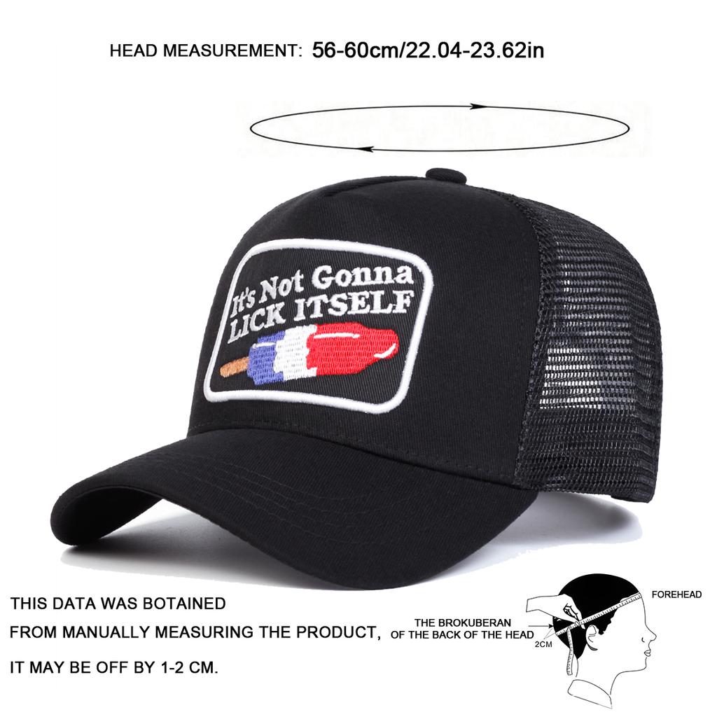 Unisex LICK ITSELF Letter Embroidery Baseball Net Caps Adjustable Casual Hats Spring and Summer Outdoor Sunscreen Hat