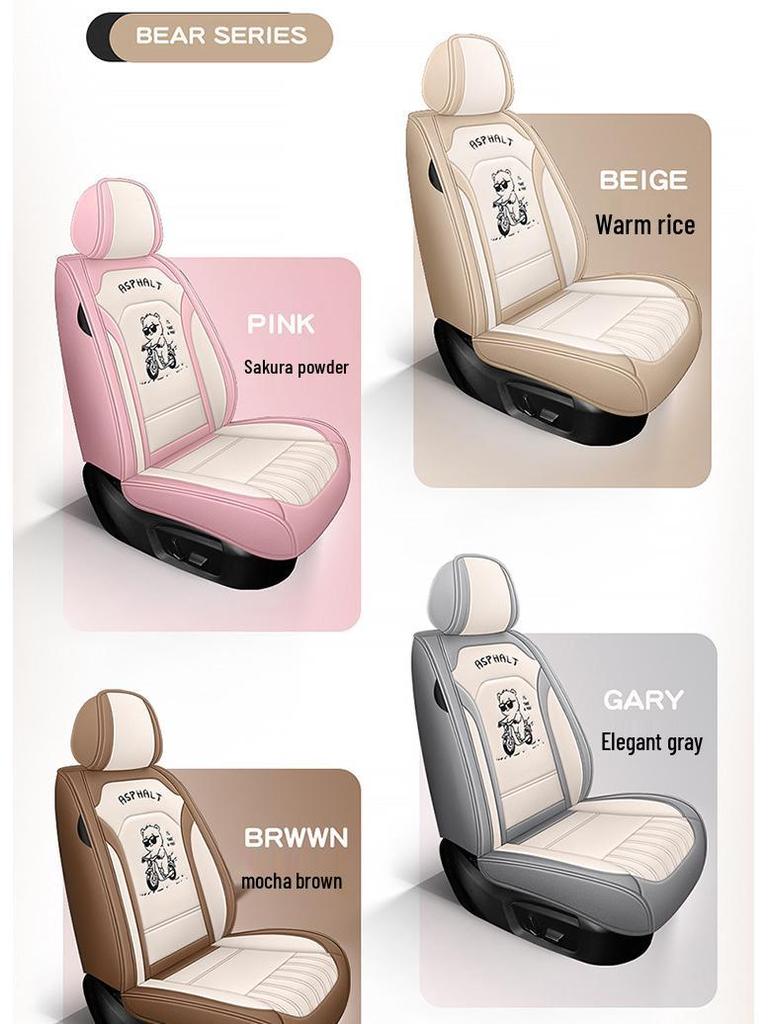 All-Season Linen Car Seat Cover - Breathable, Full Coverage with Cute Cartoon Design for Autumn/Winter