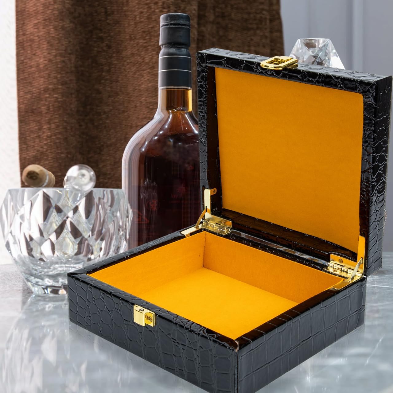 Flip-Type Container Portable Humidor Box Imitation Pattern 17x15x6.5 Jewelry Holder Storage Box