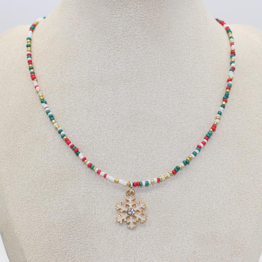 

Santa Snowflake Seed Bead Necklace with Alloy Pendant