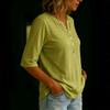 Damen Henley-Hemd mit V-Ausschnitt, Dreiviertelärm, locker, lässige Bluse