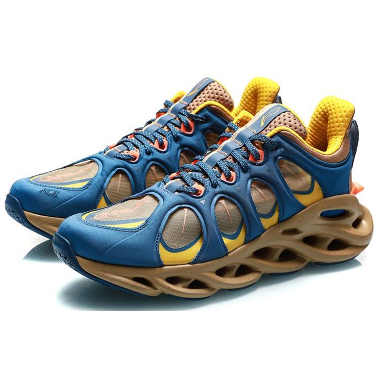 New LiNing Curved ACE Cushioning Breathable Lightweight Rebound Low Top Running Shoes Women's Blue Orange Yellow ARHP226-1