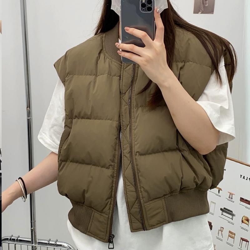 

Женская легкая термокуртка без рукавов с воротником-стойкой, белая утиная пуховая куртка, жилет с карманами, универсальный шикарный короткий жилет One Size кофейный