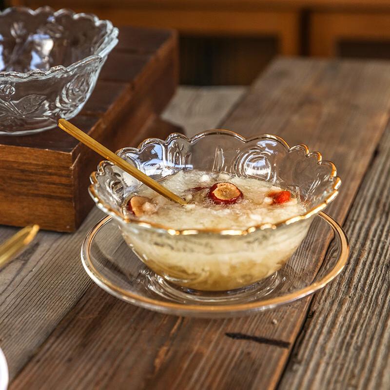Japanese Style Gold-Rimmed Glass Bowl