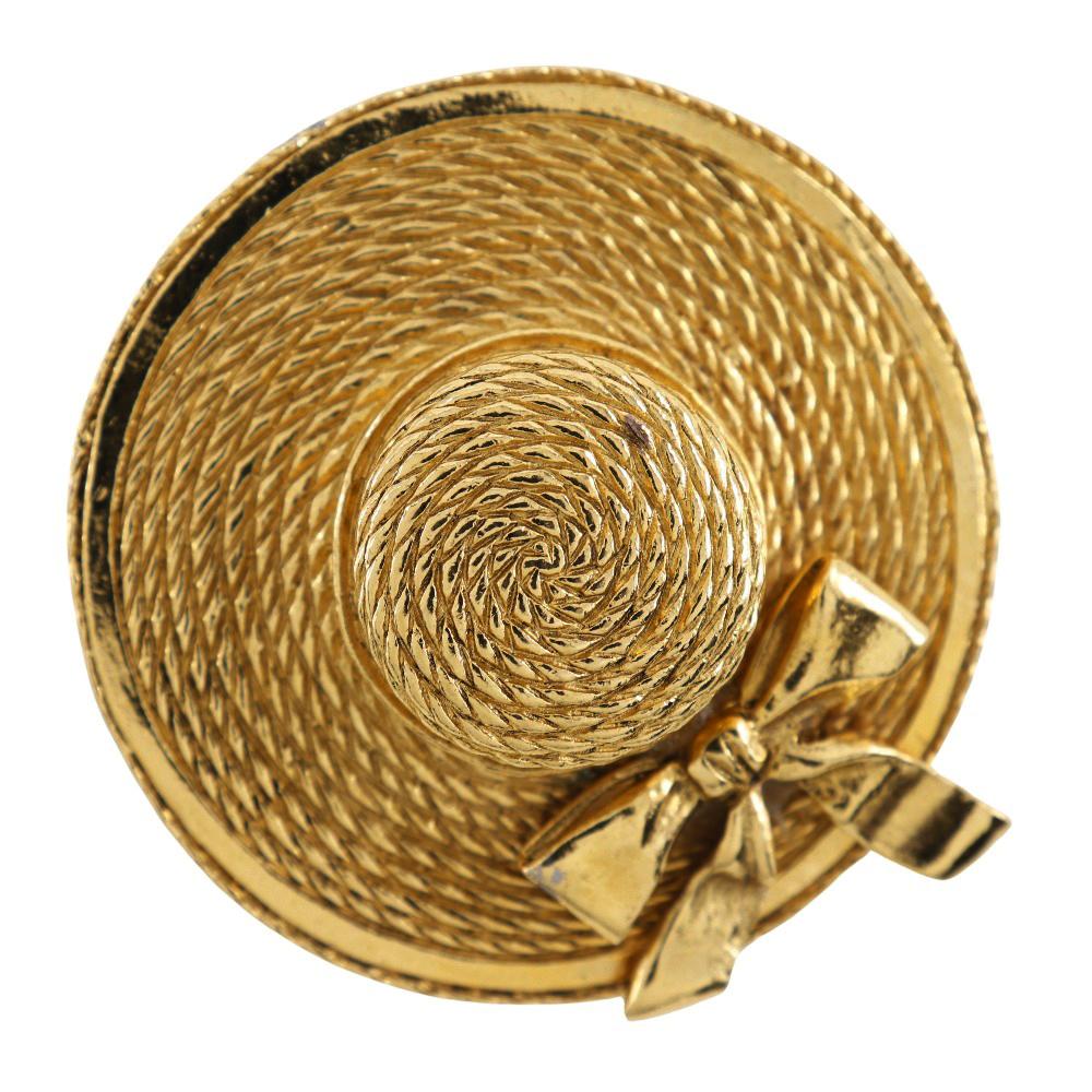 Chanel Straw Hat Brooch Plated Gold 36g Women Used