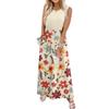 Sleeveless Floral Print Maxi Dress for Women Casual Waist Defined Long Dress Lightweight Summer Style Crew Neck
