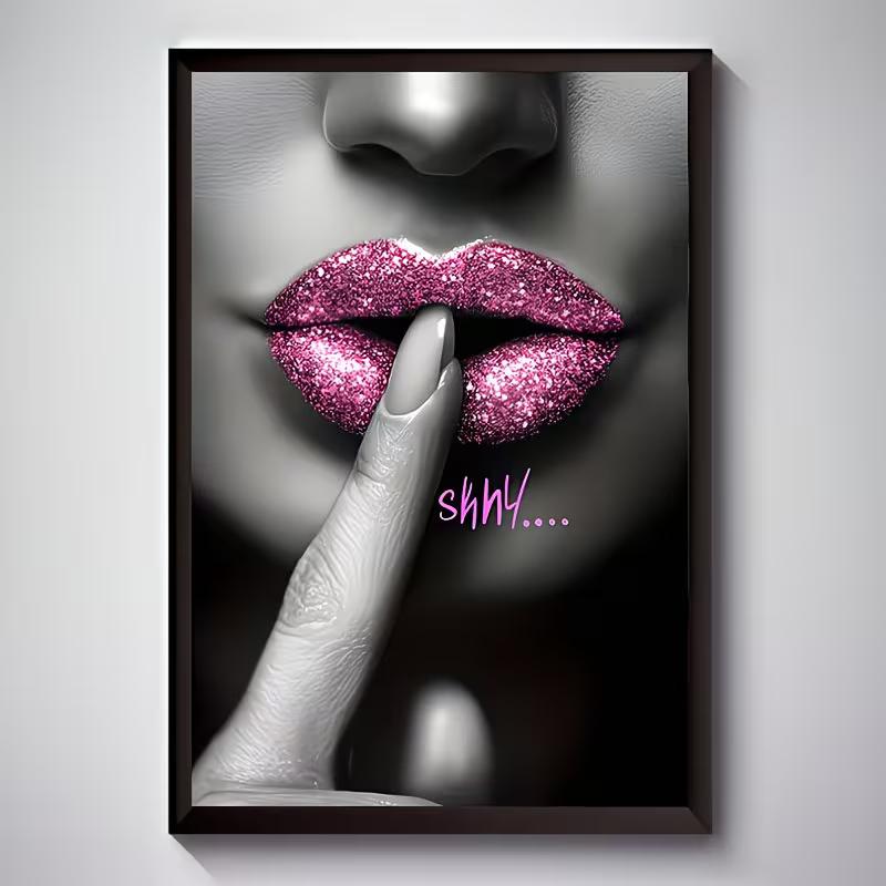 Chic Minimalist Pink Lips Canvas Print - Frameless Wall Art for Living Room, Bedroom, Office & Dining Decor Unique Creative Poster, Perfect Gift Idea 20x30cm