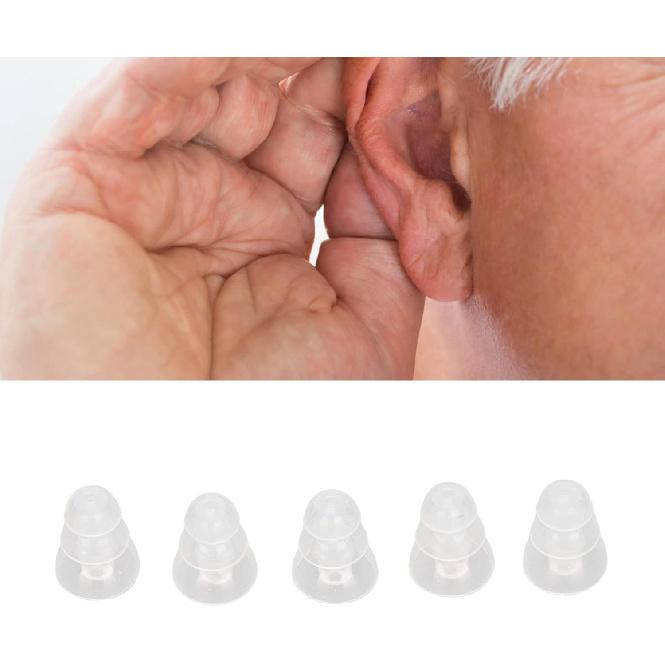 BigKing Hearing Aid,Universal 5pcs Hearing Aid Domes Ear Tips Silicone Soft&Comfortable 3 Layers Transparent Replacement BTE ITE Hearing Aids