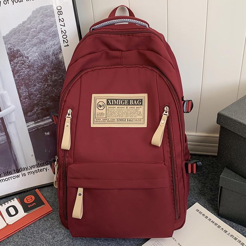 School Bag College Student Girl High School Student Burgundy Large Capacity Junior High School Student Backpack Backpack