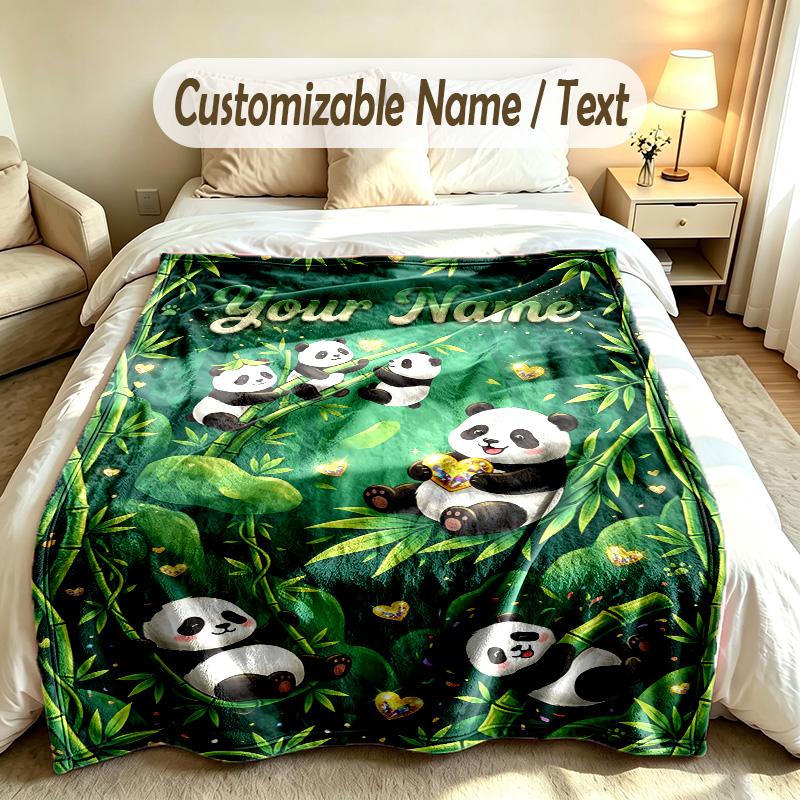 Teddy Bear Theme Custom Blanket Personalized Name & Text Customized Soft Warm Throw Blanket Home Decor