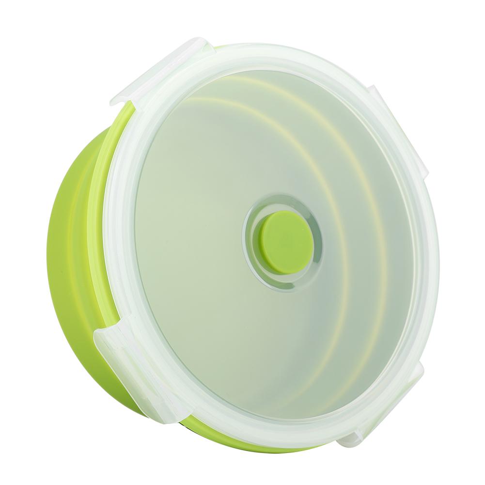 800ml Round Silicone Bento Box Collapsible Lunch Box Microwave Food Container (Light Green)