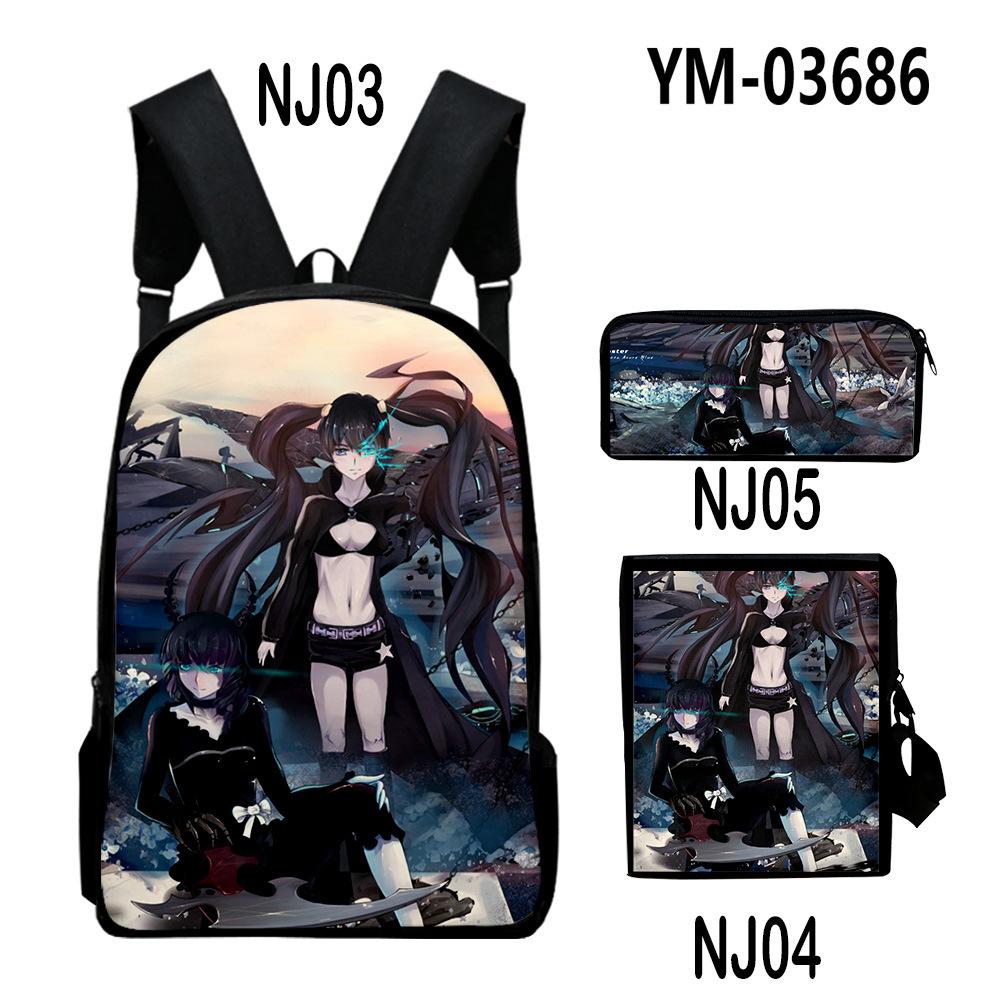 Classic Novelty Black Rock Shooter 3D Print 3pcs/Set School Bags Laptop Daypack Backpack Inclined shoulder bag Pencil Case