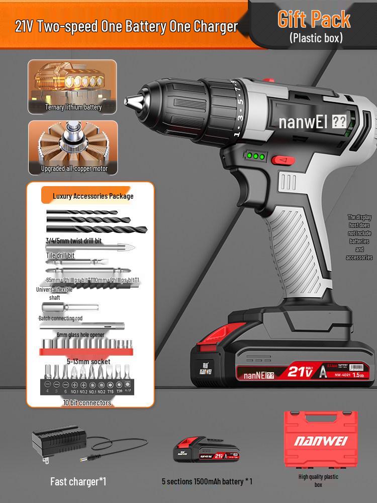 Nanwei Cordless Brushless Impact Hand Drill with Lithium Battery