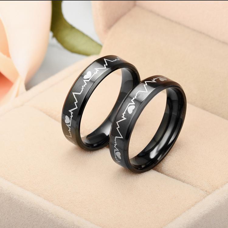 Korean Style Titanium Steel Electrocardiogram Heartbeat Ring