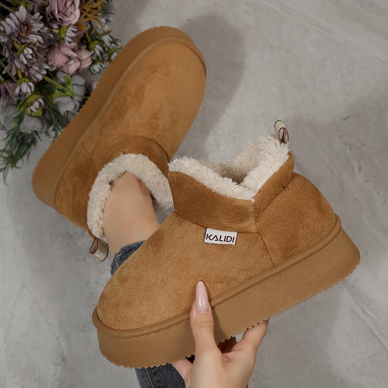 Warm Fleece Lining Platform Snow Boots for Women Non Slip Thick Sole Winter Ankle Boots Woman Flat Heels Indoor Cotton Shoes