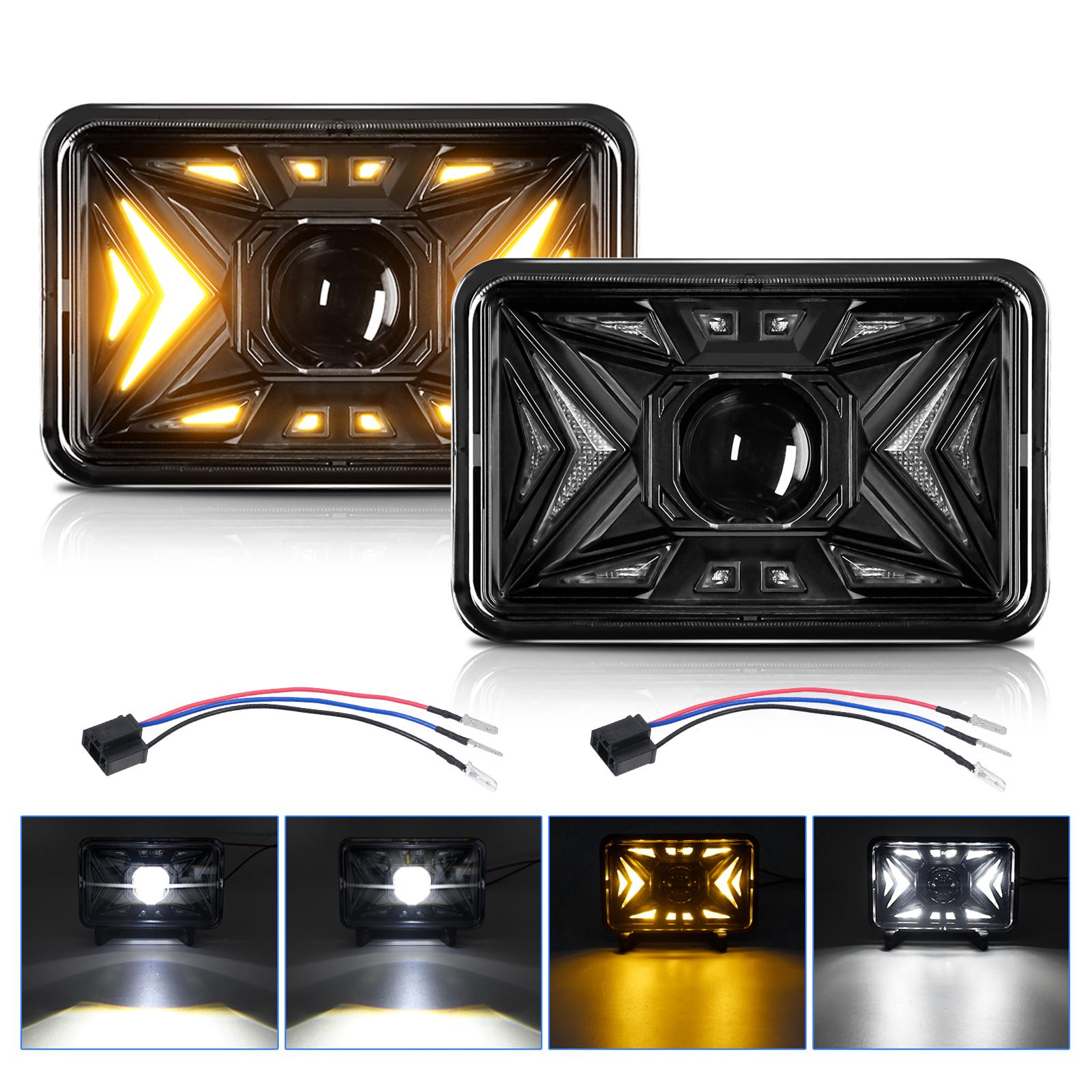 

2 шт. 5 дюймов 4x6 Автомобильная светодиодная фара 4x6 дюймов Прямоугольная фара с дальним/ближним светом, ДХО, указателем поворота, совместимая с чёрный