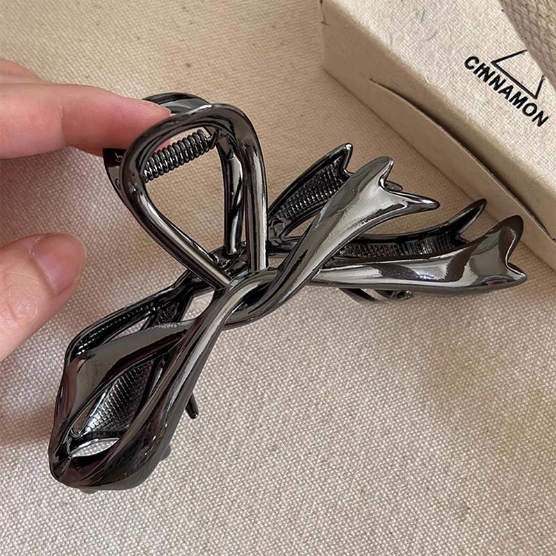 Korean Geometric Metal Gold Silver Black Gaint Bow Knot Hair Claw Clip for Women Thick Thin Head Accessories Streamer Crab Clamp