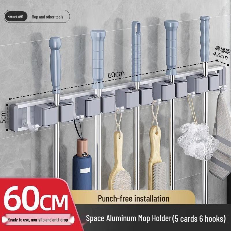 Changbaosen Punch-Free Wall-Mounted Mop & Broom Holder (5 Clips)