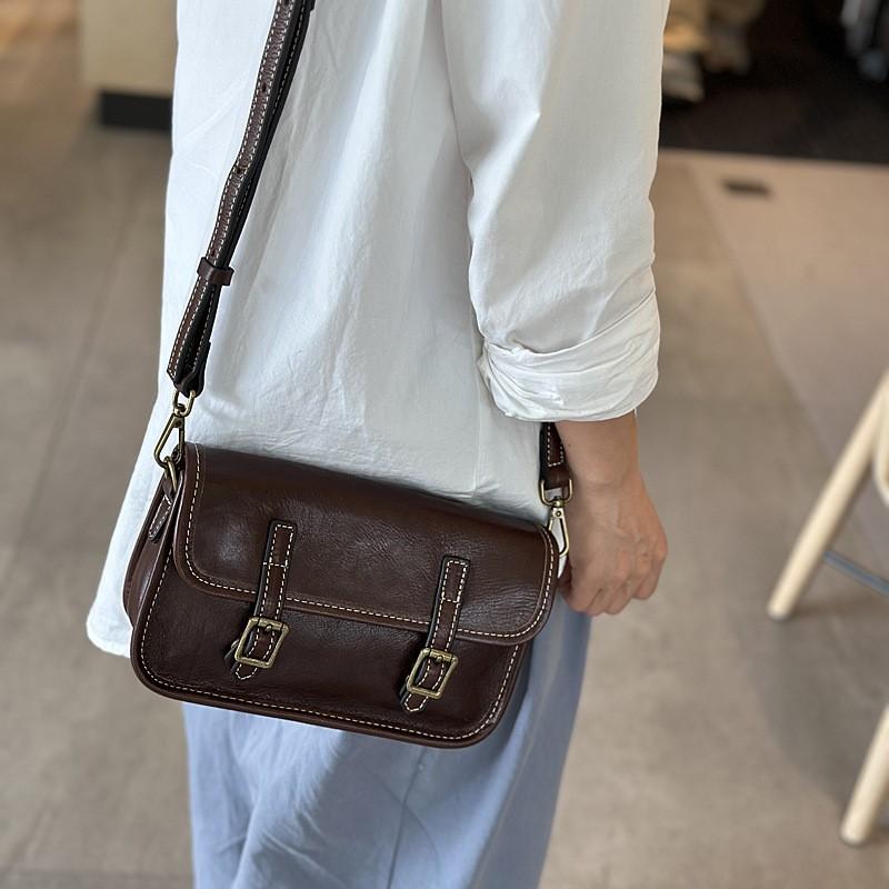 Johnature Retro Genuine Leather Women's Small Bag Cowhide Solid Color Versatile Shoulder Crossbody Bags