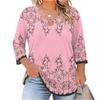 Women's Floral Print Three-Quarter Sleeve Top, Plus Size Casual Blouse