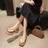 Height-increasing Cool Slippers Thick-soled High-heeled Sandals Thick-heeled Straw Woven Vacation Soft-soled Wind Toe Retro New