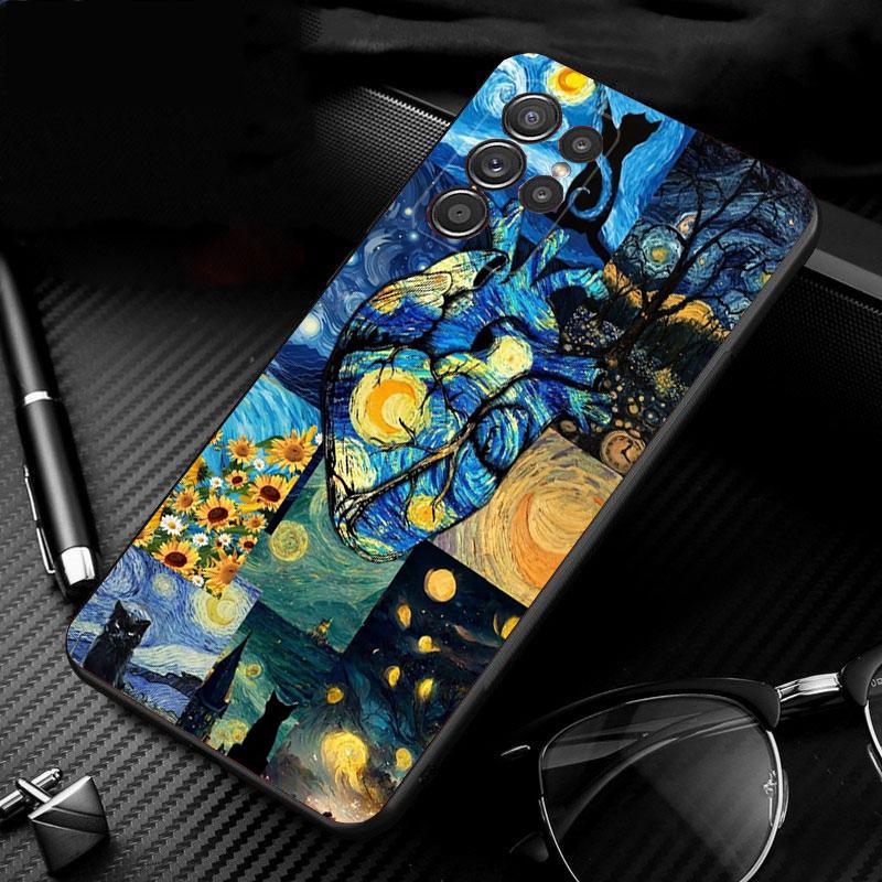 Phone Case For Samsung Galaxy S26 S25 S24 S23 S22 S21 Ultra S24 S23 S22 S21 S25 Plus S24 FE Starry Night van gogh cat