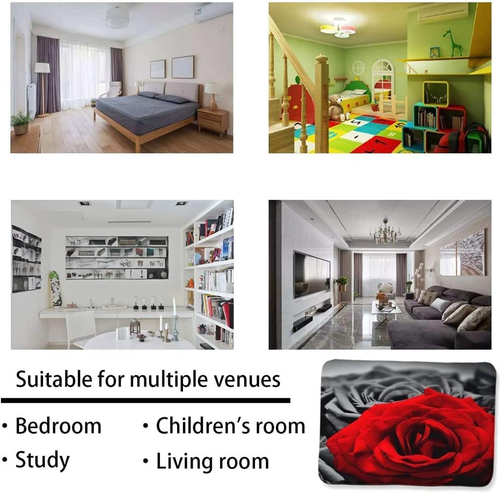 Carpet for Living Room Romantic Black White Red Rose Flower Painting Area Rug Abstract Non-Slip Bedside Floor Mats Home Decor
